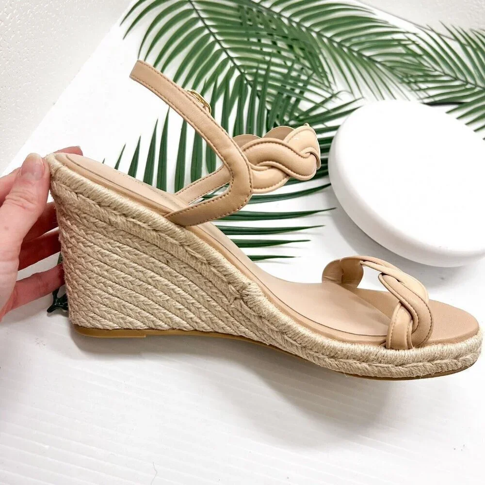 STUART WEITZMAN Twisted Patent Leather Espadrille Wedge Sandals Size 11B NWB